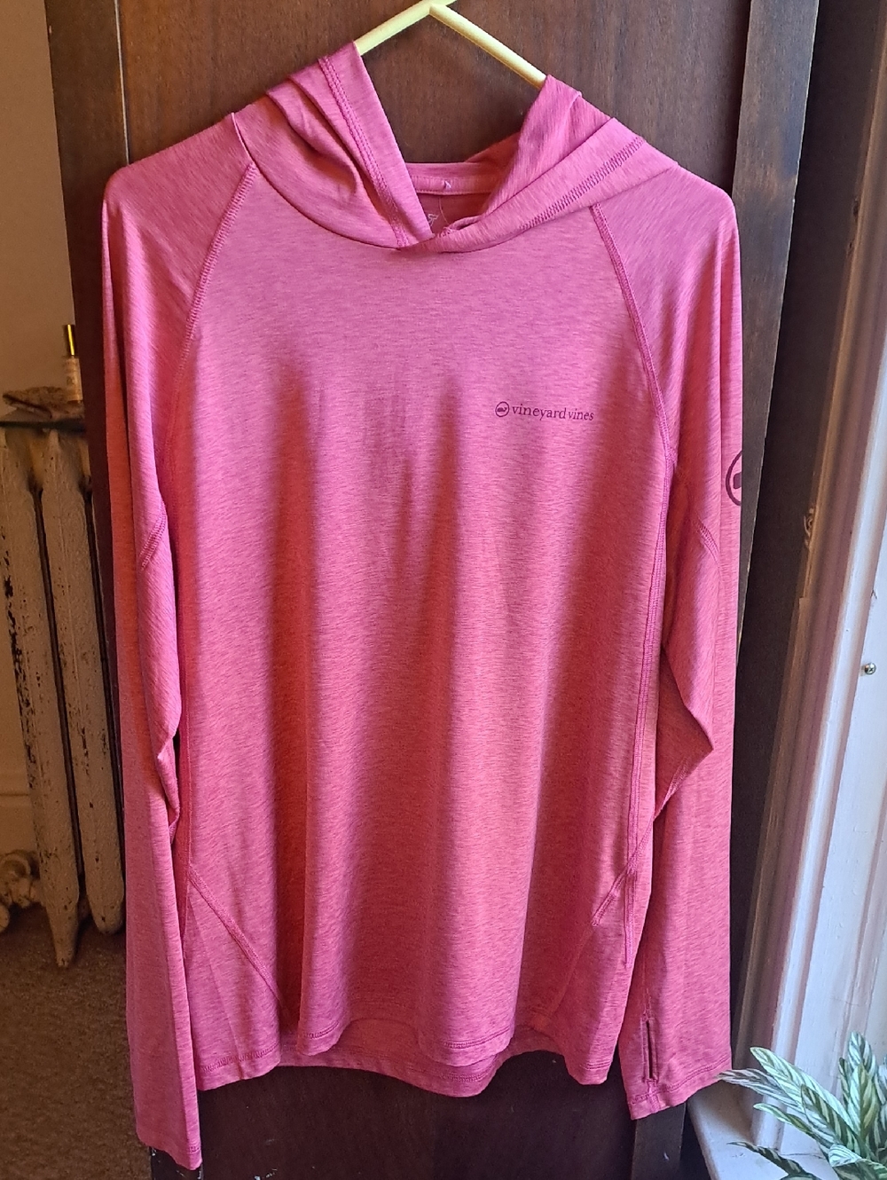 Vineyard Vines Performance Men's Med Heather Pink Lightweight Hooded Long Sleeve